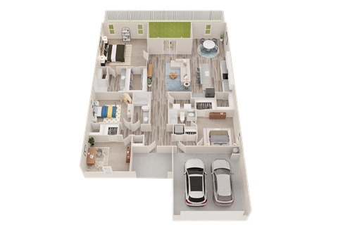 Floor plan for 4 beds, 3 baths, 2164 sqft